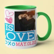 Coffee mug with print - All you need  is love- Green mug