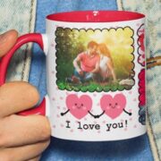 Coffee mug with print - Be my Valentine, I love you - Red mug