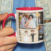 Coffee mug with print - mug for just married couple - Red mug