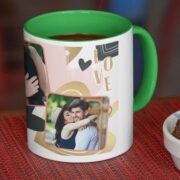 Coffee mug with print - Be my Valentine - Green mug