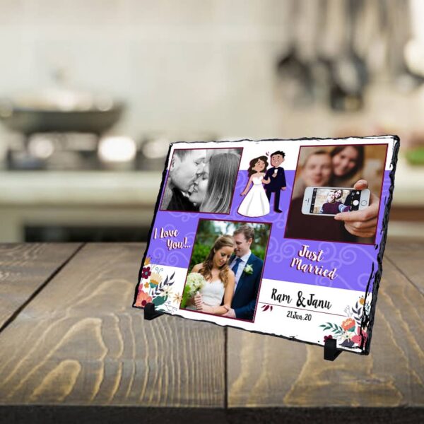 Personalized photo printed Stone plaque - Just married