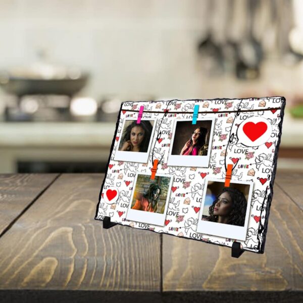 Personalized photo printed Stone plaque  with 4 Photos - Love