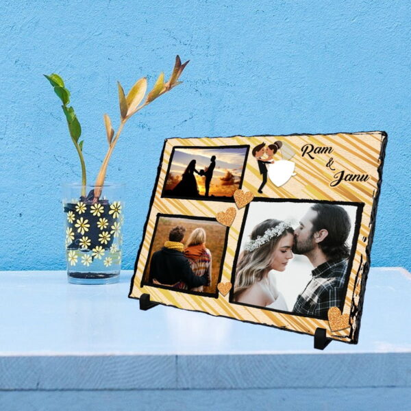Personalized photo printed Stone plaque with Name - 3 Photos