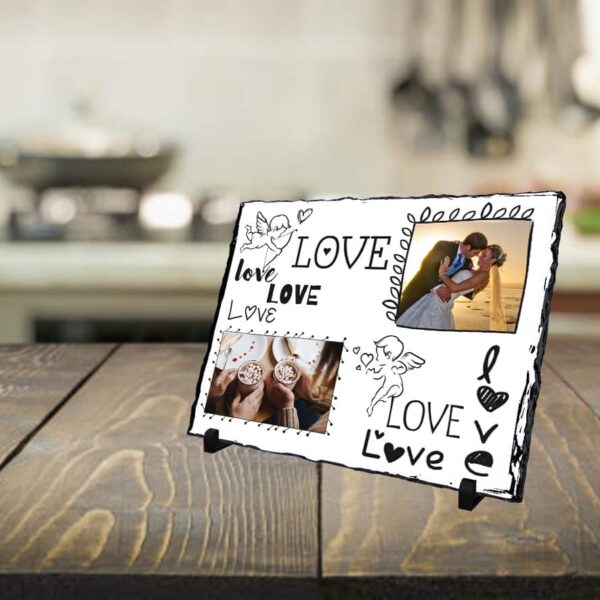Personalized photo printed Stone plaque with 2 Photos - Love