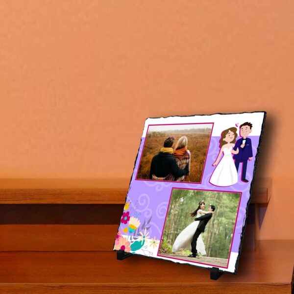 personalized square stone plaque for wedding with 2 photos