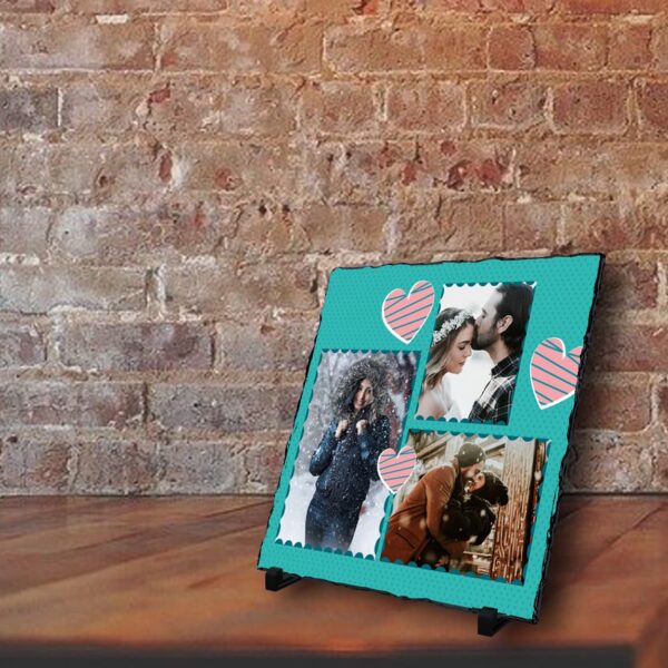 personalized square stone plaque with 3 photo for Love