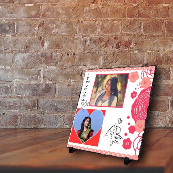 personalized square stone plaque with 2 photo - I love you