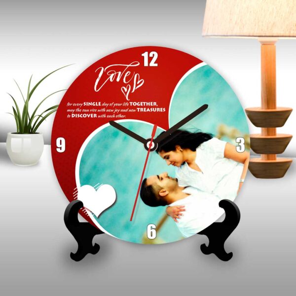 Love you personalized table clock round heart themed