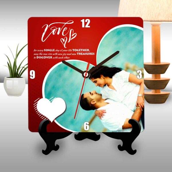 Love you personalized table clock square heart themed