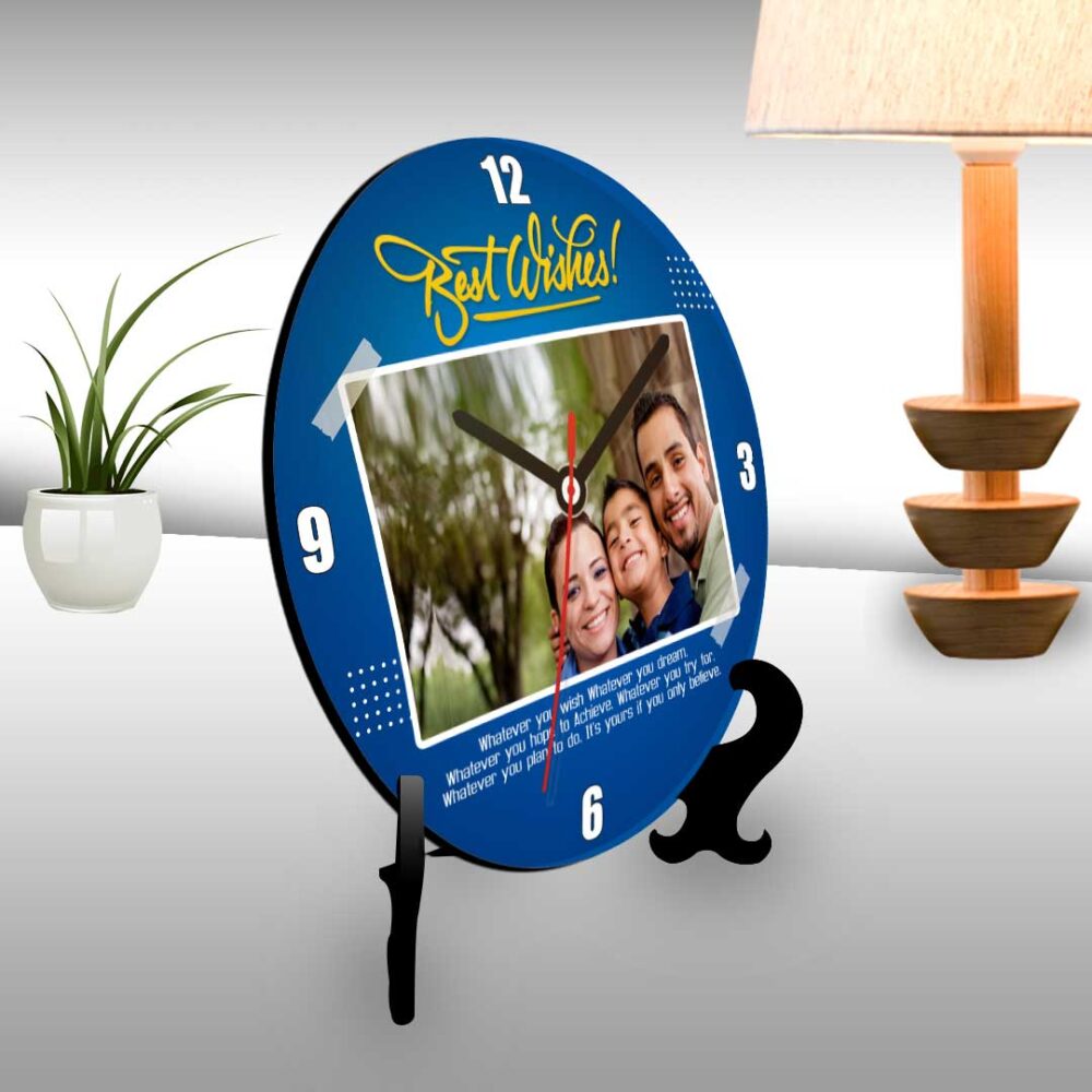 Best wishes personalized table clock round 1