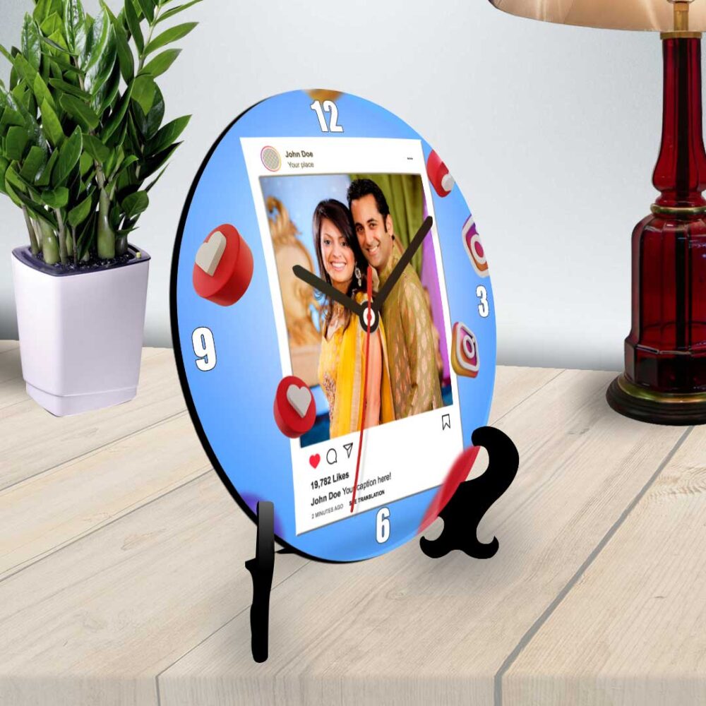 instagram themed personalized table clock round 1