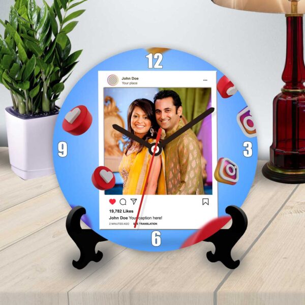 instagram themed personalized table clock round