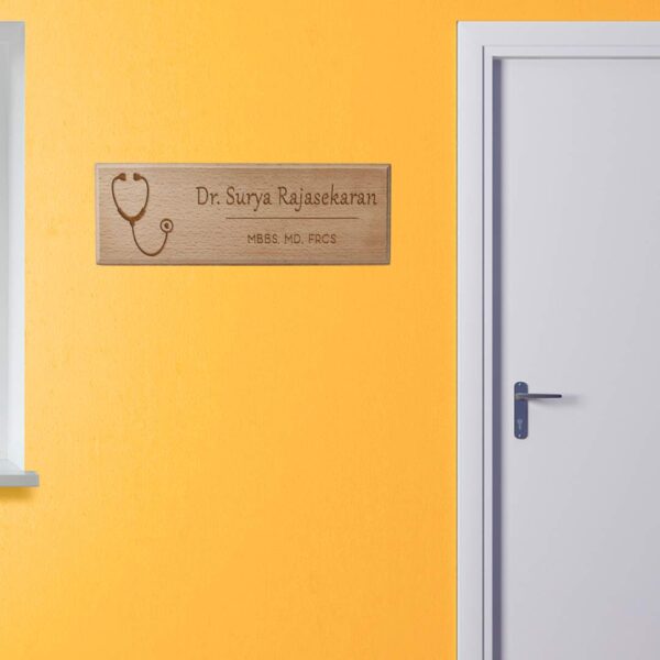 - personalizedgift.in doctor-nameplate-Wood-Engarving-mockup-2-WALL