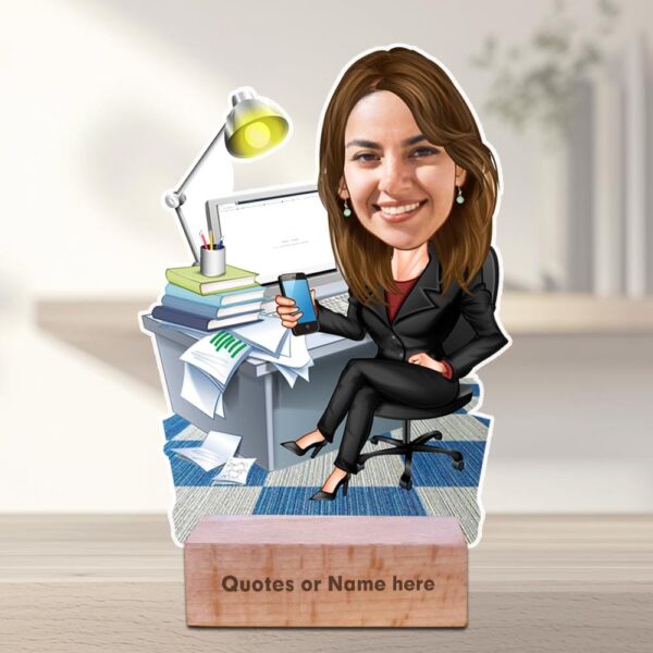 Happy Office Female Caricature – Personalized Art for Celebrating Women at Work