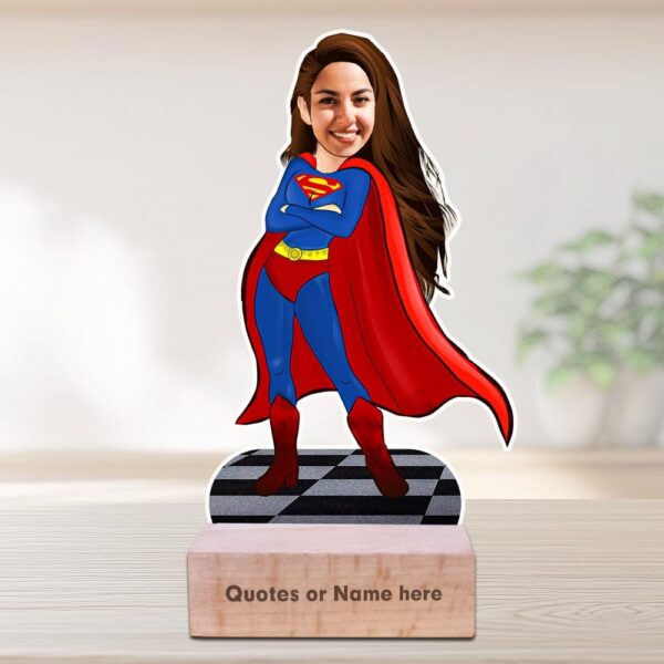 Super Woman Caricature - Personalized Caricature Gift - wood