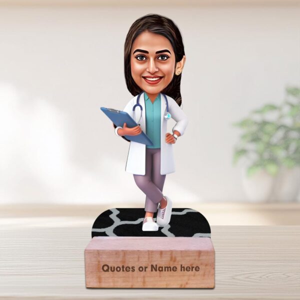 Personalized-Female-Doctor-Caricature-gift-wooden-stand