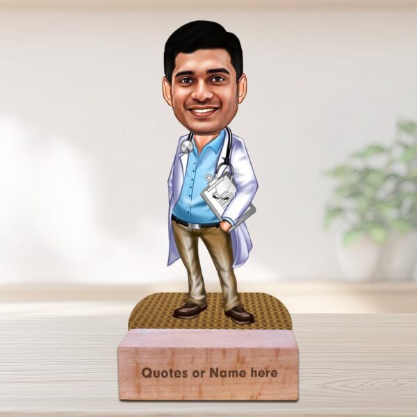 Personalized-Male-Doctor-Caricature-gift-with-wooden-stand