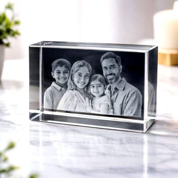 Personalized Crystal Photo Block - 3D Laser Engraved with 4 person