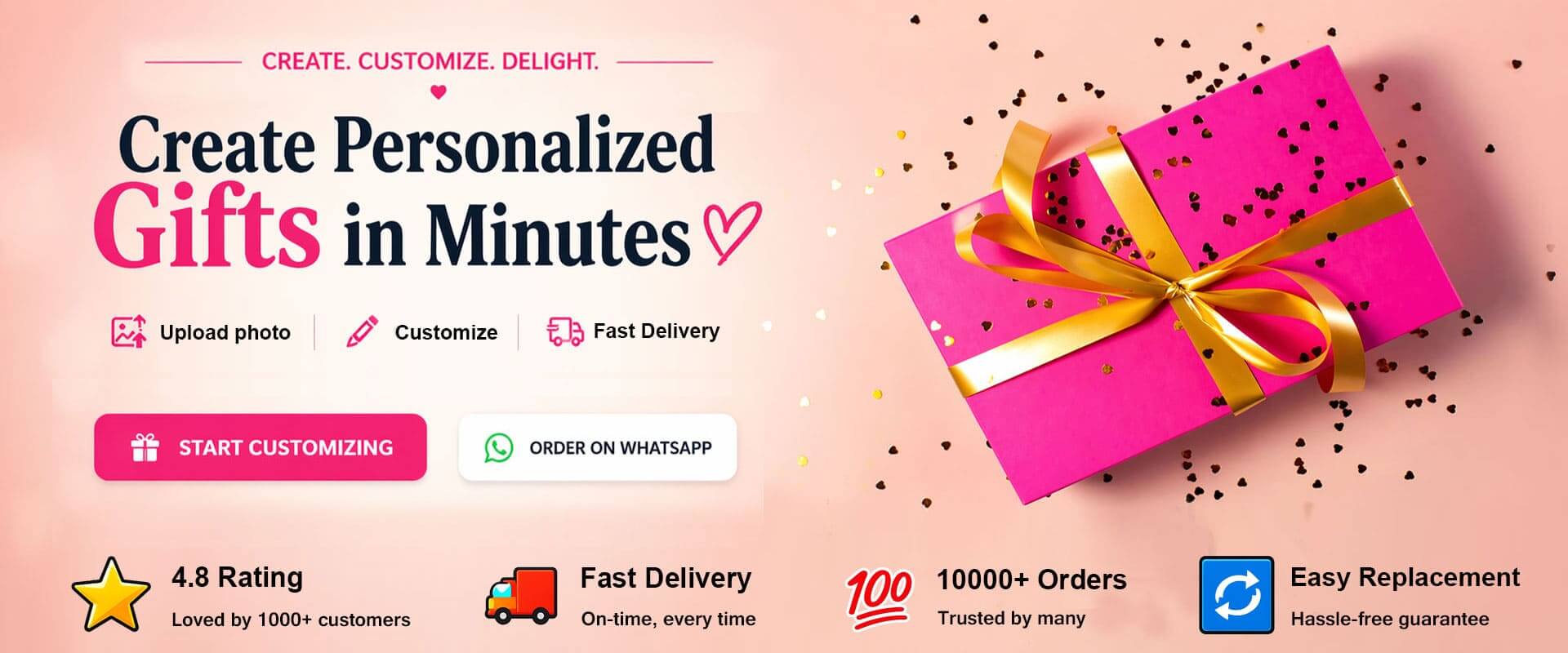 Create customized gifts online in minutes with photo upload, customization, and fast delivery