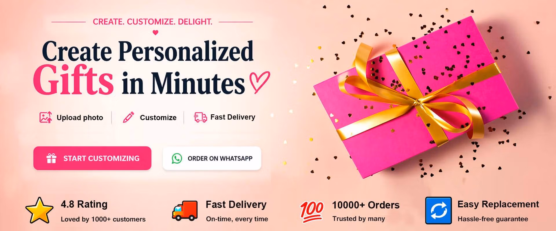 Create customized gifts online in minutes with photo upload, customization, and fast delivery