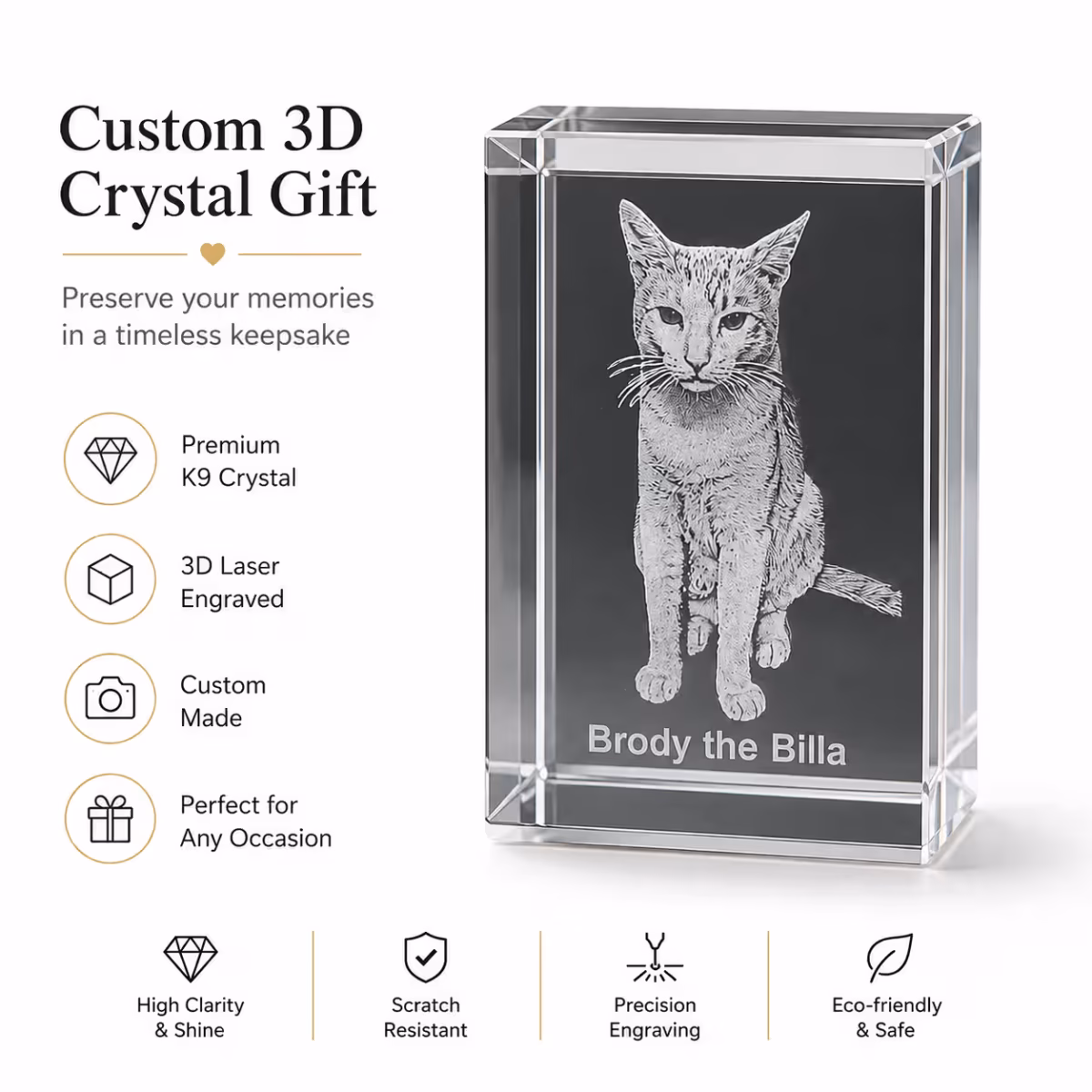 Personalized Pet Memorial Crystal Gift Personalized Pet Crystal Block with Laser Engraving