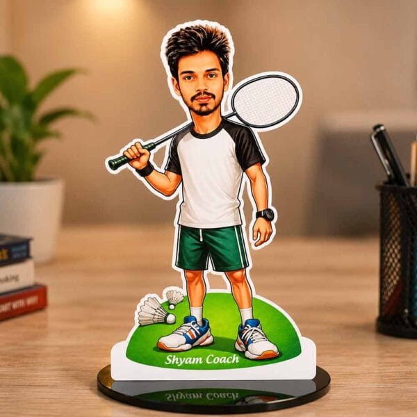Personalized badminton player caricature with custom name