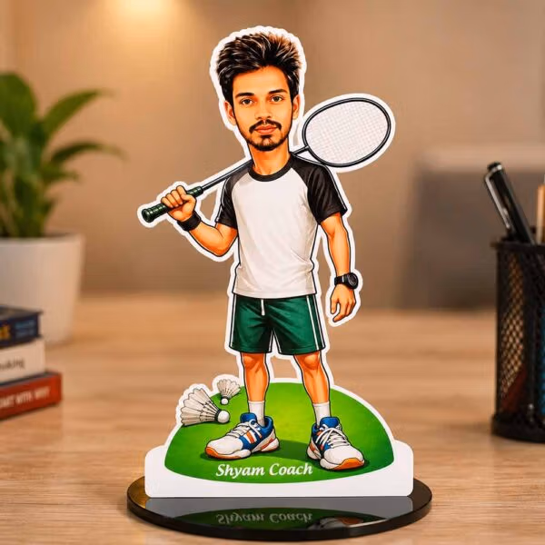 Personalized badminton player caricature with custom name